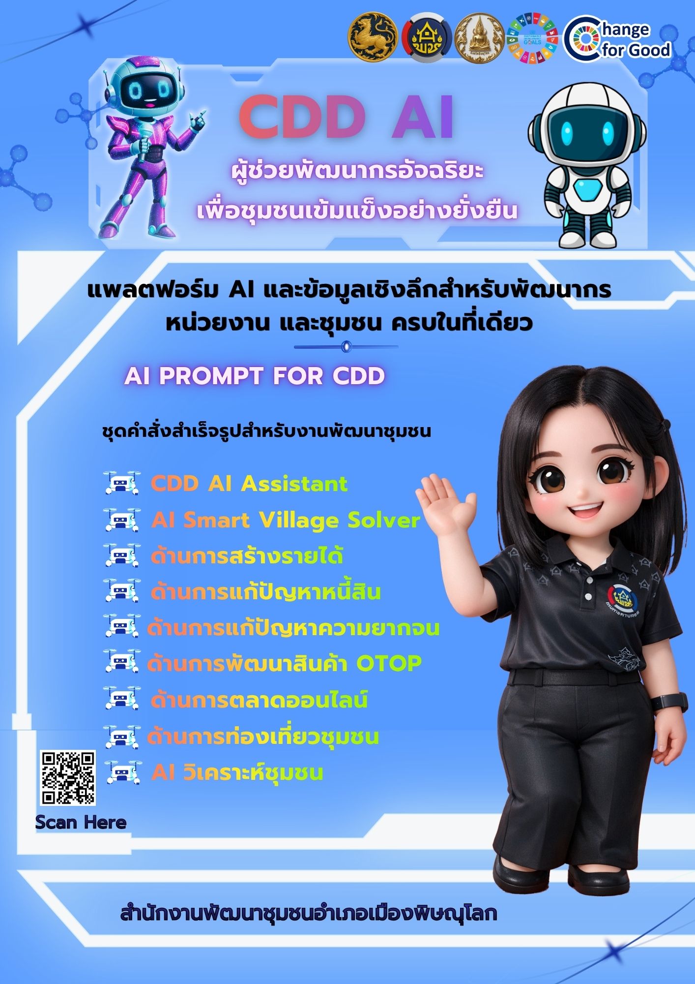  สพอ.เมืองพิษณุโลก ส่งเสริมการใช้ประโยชน์ “CDD AI” แพลตฟอร์มผู้ช่วยพัฒนากรอัจฉริยะ นำชุมชนเข้มแข็งสู่ความยั่งยืน